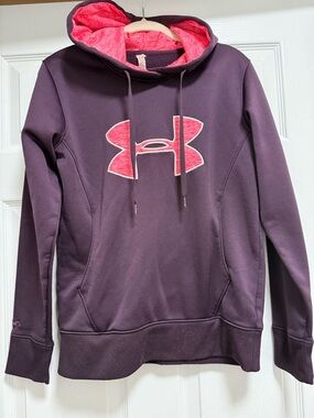 Under Armour Coral-Red Hooded Pullover with Black Lining